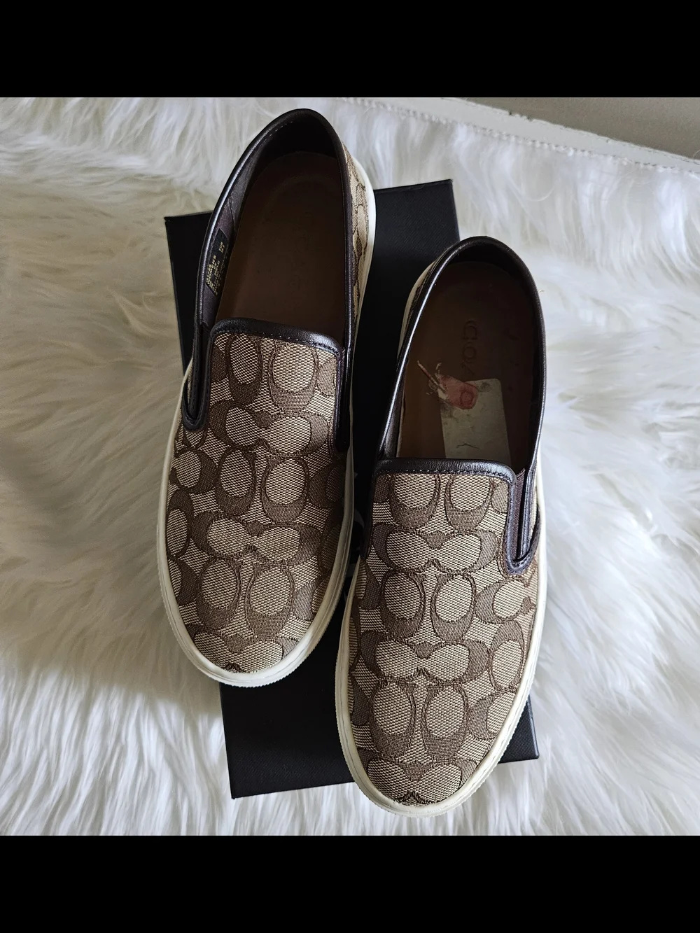Coach Signature Canvas Slip-On Sneakers in Brown and White